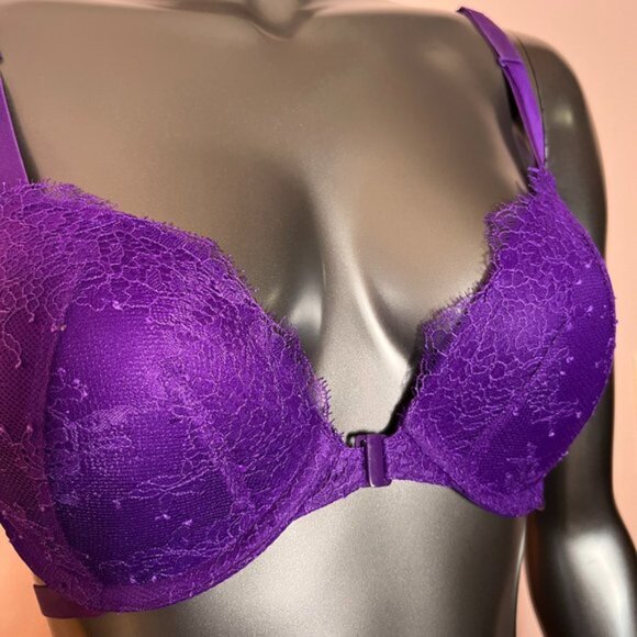 NWOT VS Front Closure 32DD Purple Lace Push-up Strappy Bra - Picture 4 of 8